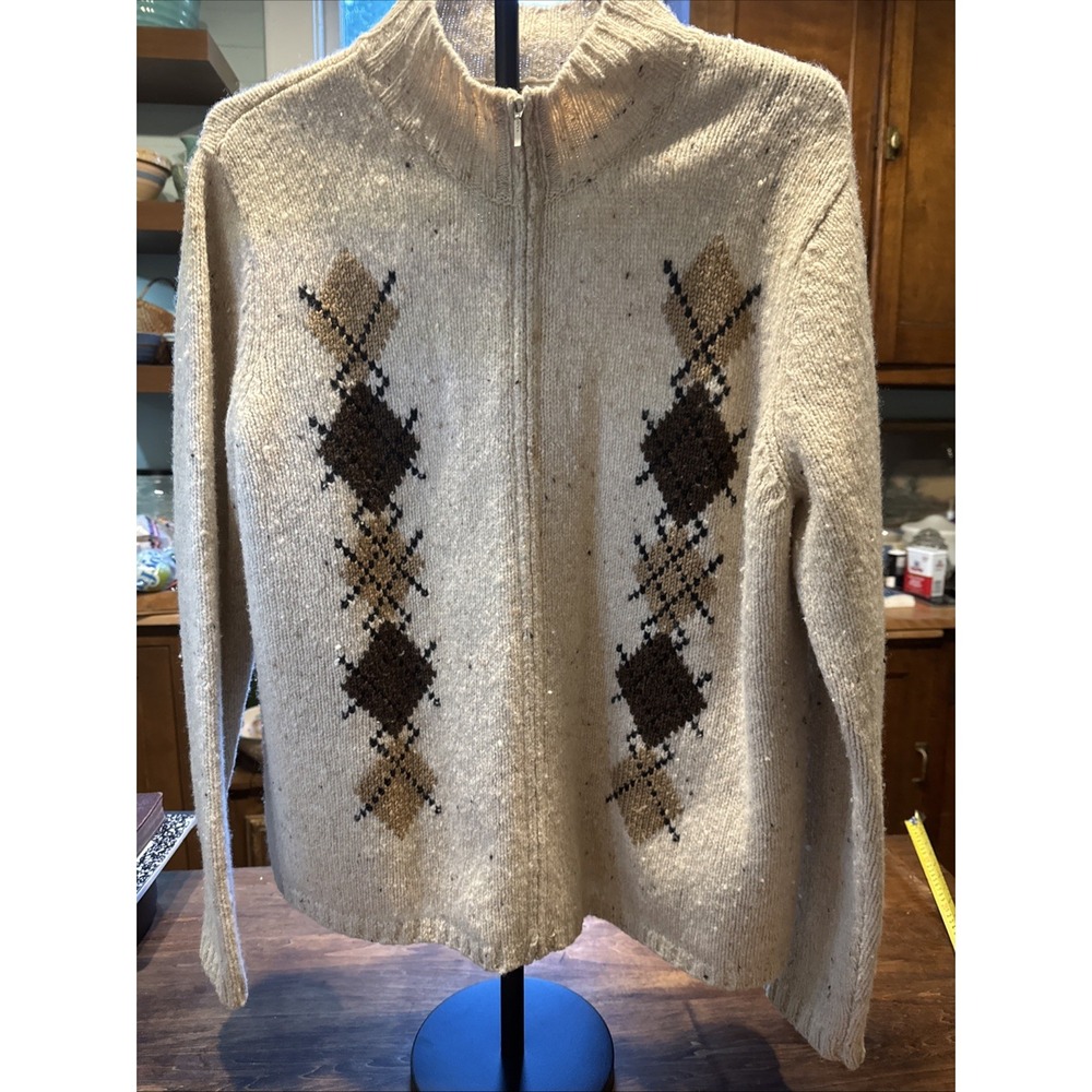 Vintage Talbots Lambswool Argyle Sweater 90s Preppy Grandpa L Zip Cottagecore
